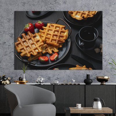 Картина еда картина для кухни кафе бара и напитки Вафли с клубникой 51x34 см (1651-1) 1651-1_М фото