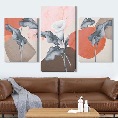 Модульная картина на холсте триптих Цветы Чернобелые цветы с листвой 66x40 см (MK322007) MK322007_M фото