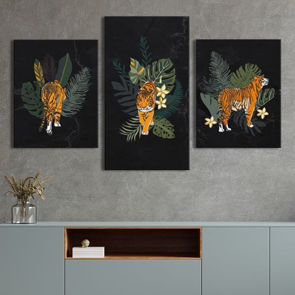 Модульная картина на холсте триптих Животные Тигр в зелени 96x60 см (MK322024) MK322024_L фото