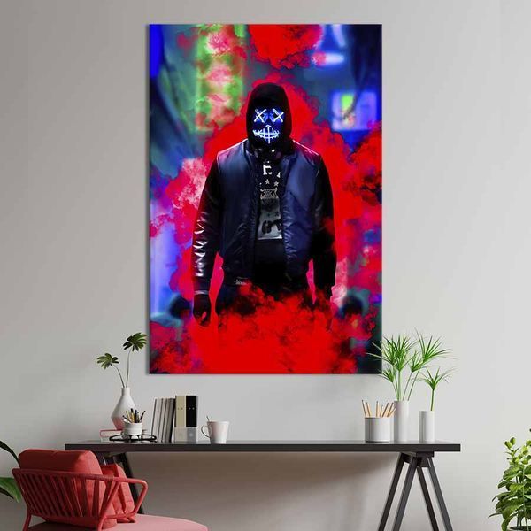 Картина в офис Анархист в неоновой маске в цветном дыму 51x34 см (2art_342) 2art_342_M фото