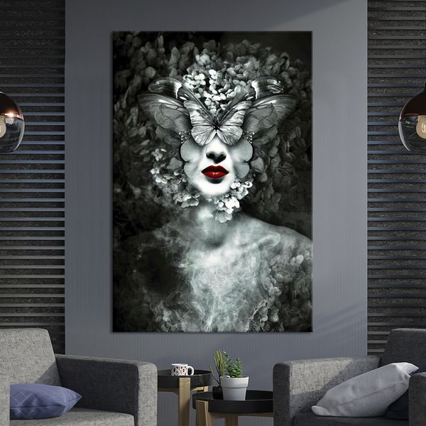 Картина в офис Мрачная абстракция женщина и бабочки 51x34 см (2art_298) 2art_298_M фото