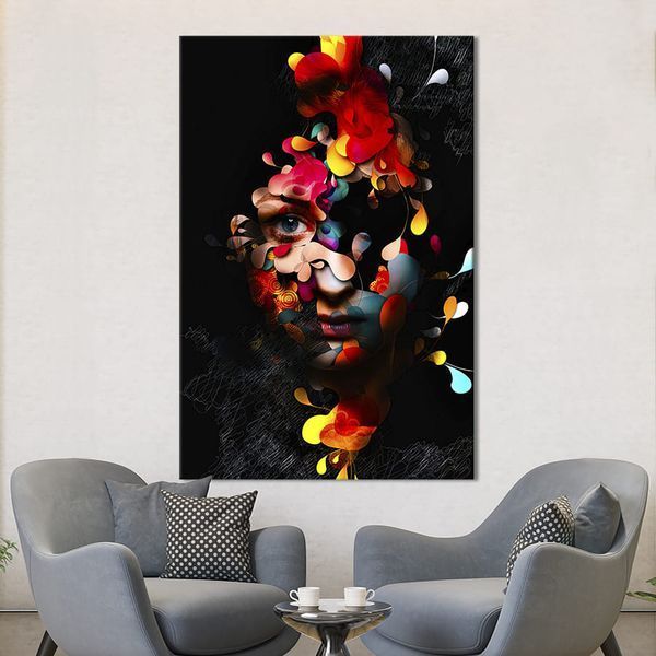 Картина в офис Абстракция загадочное лицо девушки в ярких красках 51x34 см (2art_95) 2art_95_M фото