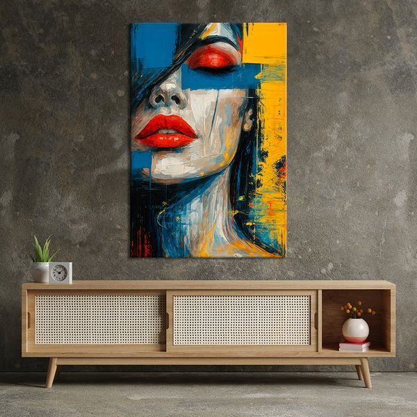 Картина Девушка с красными губами в абстрактных красках 51x34 см (404MAI_M) (404MAI_M) фото