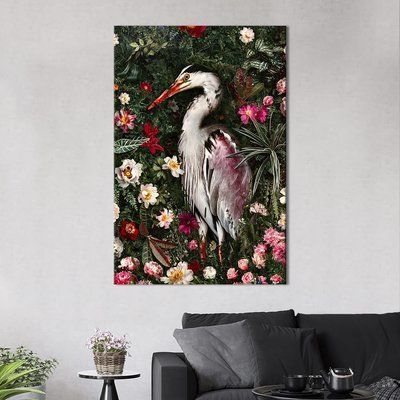Картина в офис Красивый журавль среди прекрасных цветов 51x34 см (2art_51) 2art_51_M фото
