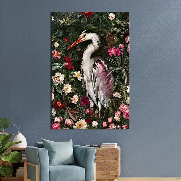 Картина в офис Красивый журавль среди прекрасных цветов 51x34 см (2art_51) 2art_51_M фото