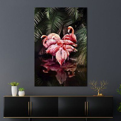 Картина в офис Стая розовых фламинго на экзотическом пруду 51x34 см (2art_52) 2art_52_M фото