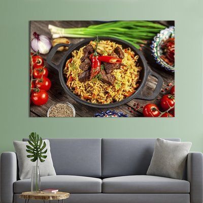 Картина еда картина для кухни кафе бара Готовый плов с красным мясом и перцем 51x34 см (1605-1) 1605-1_М фото