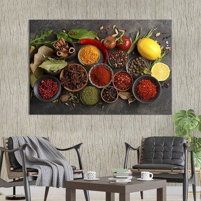Картина еда картина для кухни кафе бара Множество специй в маленьких мисочках 51x34 см (1593-1) 1593-1_М фото