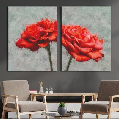Модульная картина на холсте диптих Цветы Две красные розы 79x50 см (MK21227) MK21227_M фото