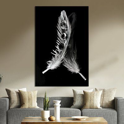 Картина в офис Два белых пера на чёрном фоне 51x34 см (2art_309) 2art_309_M фото