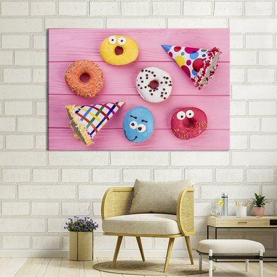 Картина еда картина для кухни кафе бара Сладкие разноцветные пончики 51x34 см (1543-1) 1543-1_М фото