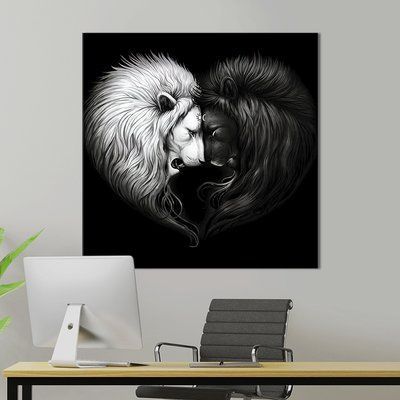 Картина в офис Белый и чёрный лев 50х50 см (1art_90) 1art_90_L фото