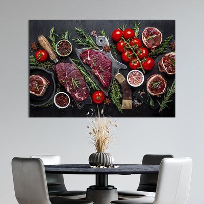 Картина еда картина для кухни кафе бара Сырые стейки красного мяса 51x34 см (1644-1) 1644-1_М фото