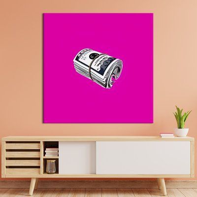 Картина в офис Пачка стодолларовых купюр на малиновом фоне 50х50 см (1art_70) 1art_70_L фото