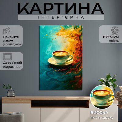 Картина на полотні Натюрморт кава з вершками на абстрактному тлі 51x34 см (291MAI_M) (291MAI_M) фото