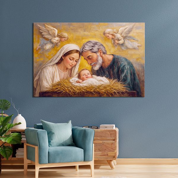 Картина на холсте икона Рождение Иисуса 51x34 см (34MREL_M) (34MREL_M) фото