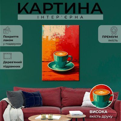 Картина на холсте Чашка кофе на ярком фоне 51x34 см (338MAI_M) (338MAI_M) фото
