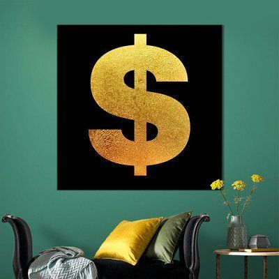 Картина в офис Золотистый знак доллара на чёрном фоне 50х50 см (1art_73) 1art_73_L фото