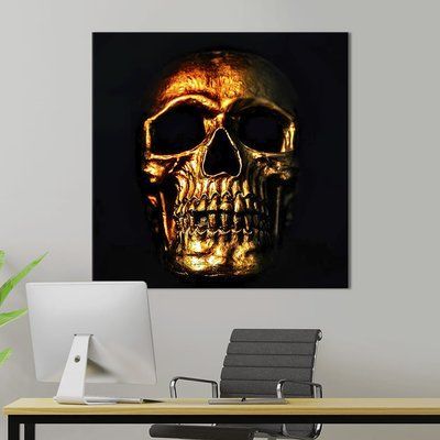 Картина в офис Золотой череп на чёрном фоне 50х50 см (1art_29) 1art_29_L фото