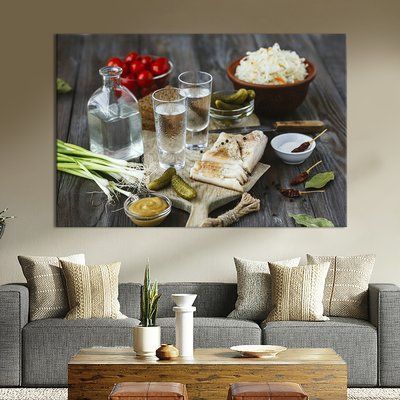 Картина еда картина для кухни кафе бара и напитки Рюмки с холодной водкой соленья и сало 51x34 см (1650-1) 1650-1_М фото