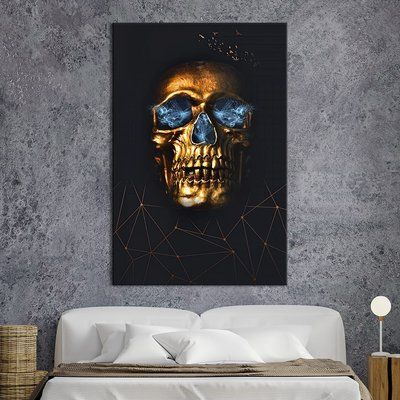 Картина в офис Светящийся изнутри золотой череп 51x34 см (2art_130) 2art_130_M фото