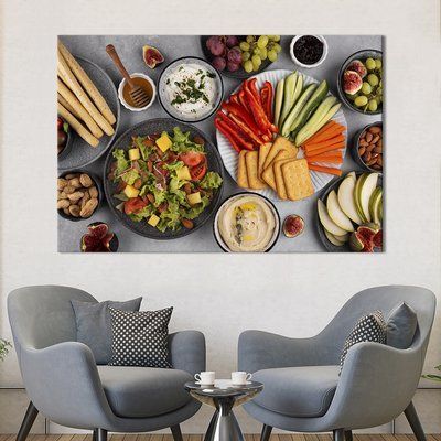Картина еда картина для кухни кафе бара Стол с салатом и легкими закусками 51x34 см (1638-1) 1638-1_М фото