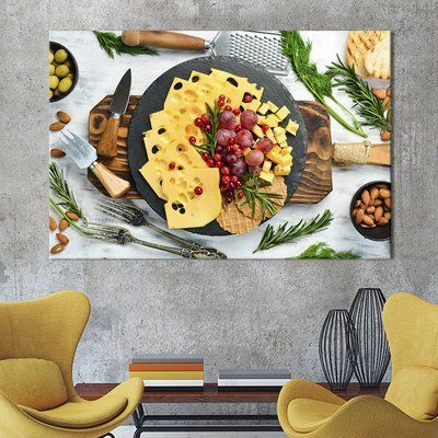 Картина еда картина для кухни кафе бара Черная тарелка с сырной закуской 51x34 см (1601-1) 1601-1_М фото